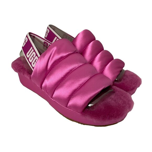 UGG Womens Puff Yeah Slippers Size 5 Slides Pink Fuchsia - Picture 1 of 3